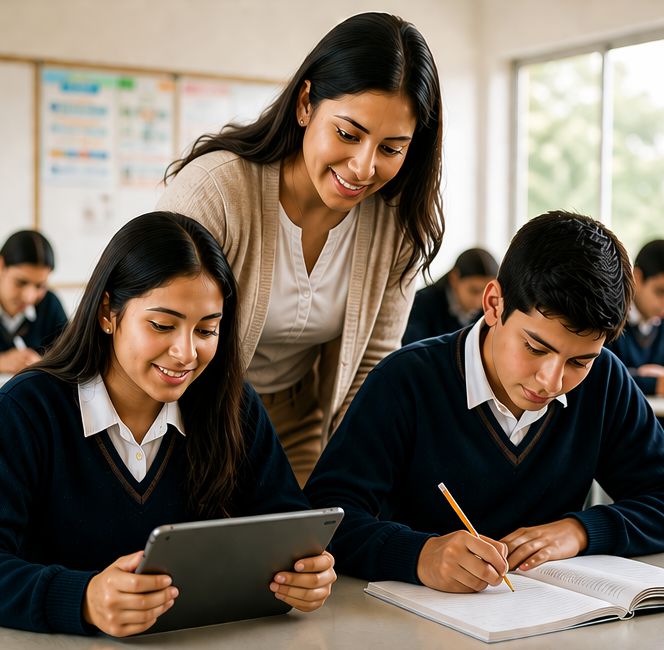 Estudiantes usando plataforma educativa en el aula